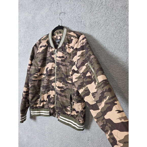 Y2K Rue 21 Womens Camo Bomber Varsity Jacket Large Army Green Black Tan Grunge - Picture 6 of 10